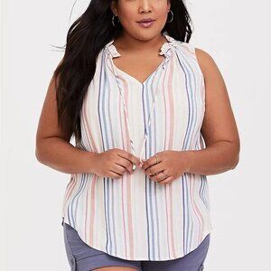 TORRID Sleeveless Multicolor Pullover Tie V-Neck Blouse Size Large EUC #7938